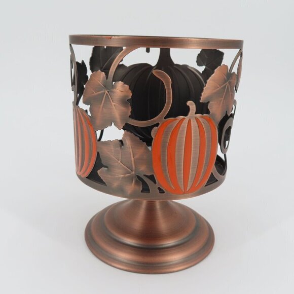 Bath & Body Works Fall Harvest Copper Metal Pumpkin Leaves Candle Holder Autumn - Picture 3 of 9